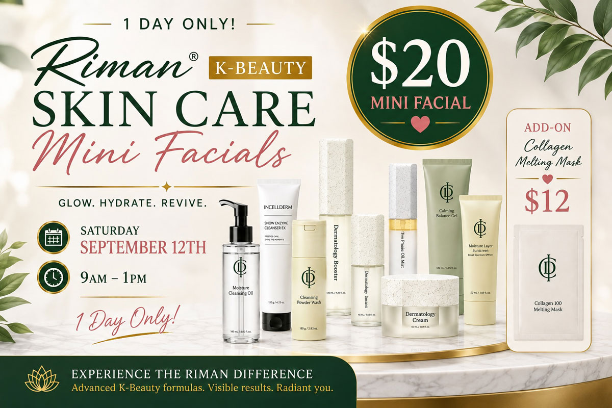 mini facial special, saturday september 12th from 9 am to 1 pm.